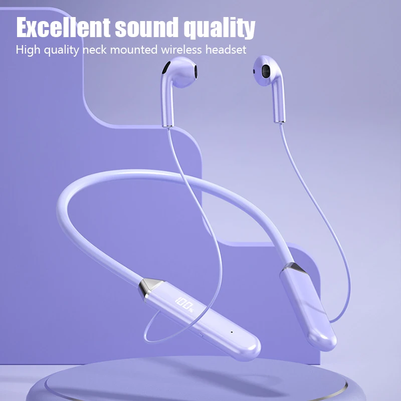 Neckband wireless connection compatible 5.2 headphones High sound quality stereo power display Magnetic Bluetooth earphones 2