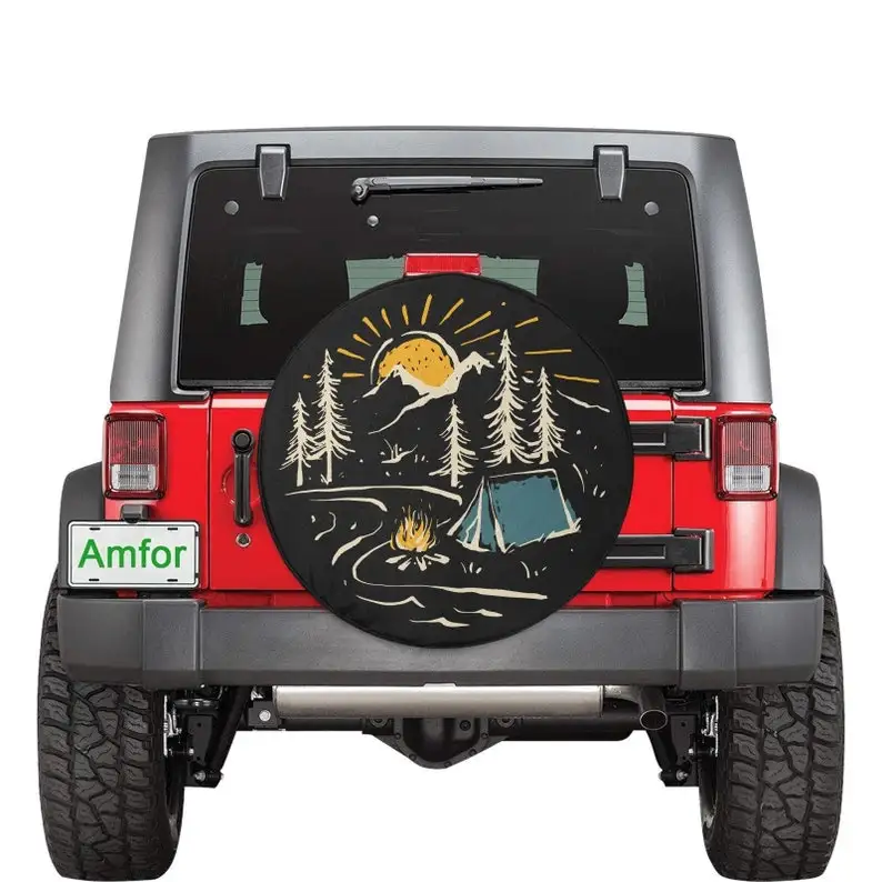 

Sunset Mountain Jeep Tire Cover, Spare Wheel Cover Camping Mountains Custom Unique Design RV Back Tire Adventurous Gift