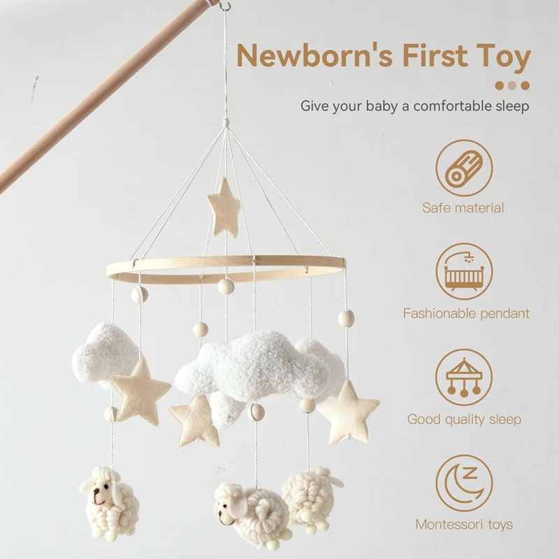 Wooden Crib Mobile Baby Crib Bells & Rattles Soothing Music Toys Newborn Music Box Crib Mobile with Hanging Bracket Gift - 2