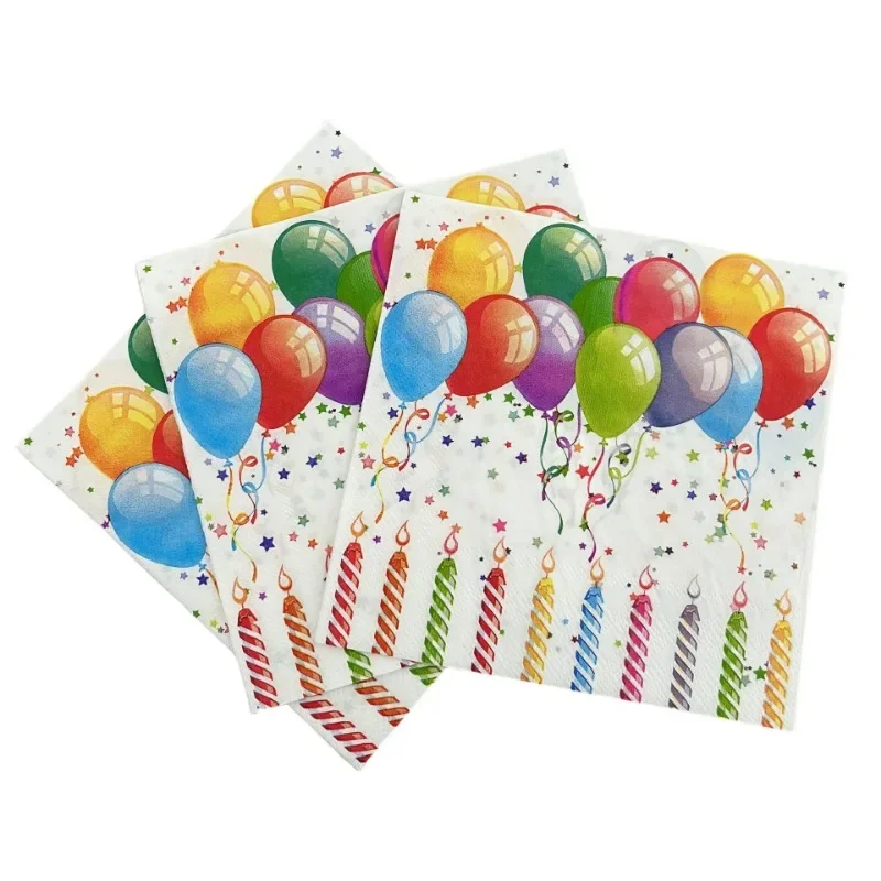 10/20pcs 33cm 2-Ply HappyBirthday Birthday Colourful Balloon Candle Colourful Paper Placemat Birthday Party Tissue Paper