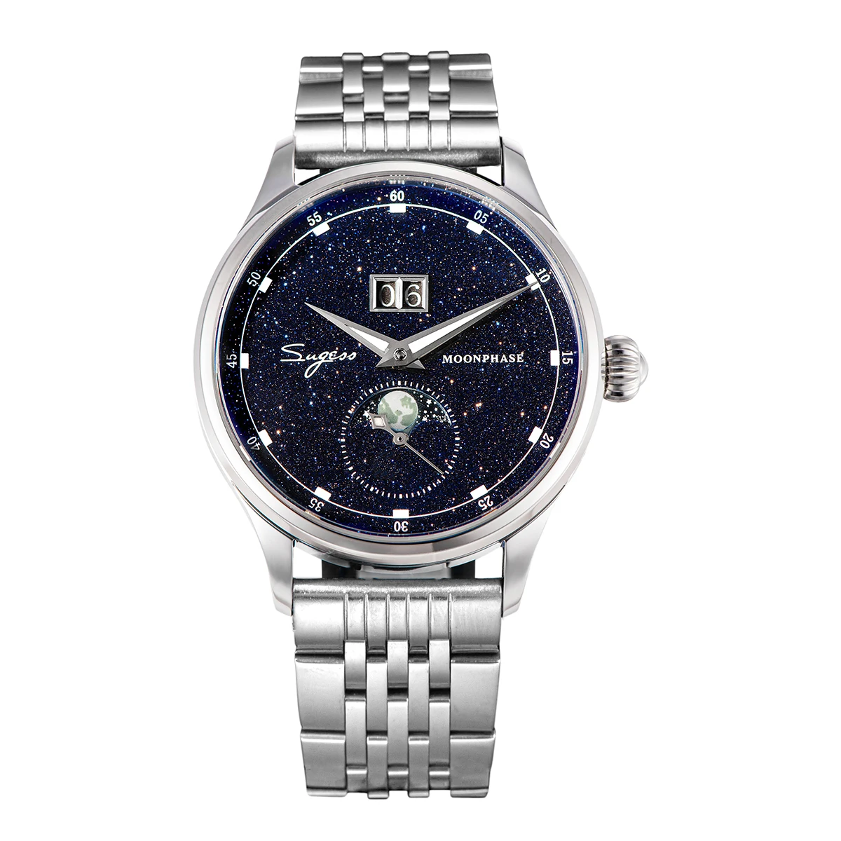 Sugess Mens Watch Limited Edition Moonphase 316L Stainless Steel