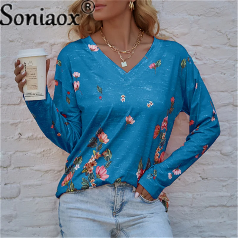 2022 Spring And Autumn New Products Urban Casual Loose Long-Sleeved Floral Print Women's T-Shirt Ladies Street Clothing Tops |