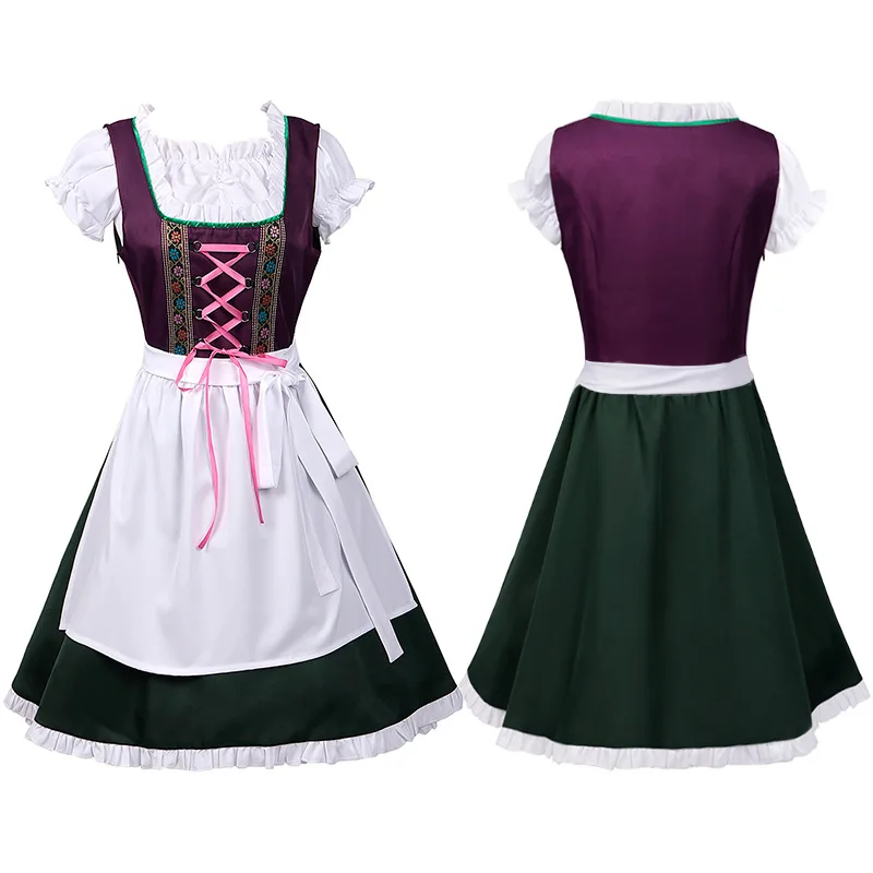 

Diffuse Still Halloween Carnival Outfit German Oktoberfest Costume Green Dress with Short Sleeve Suspender Pants Suit