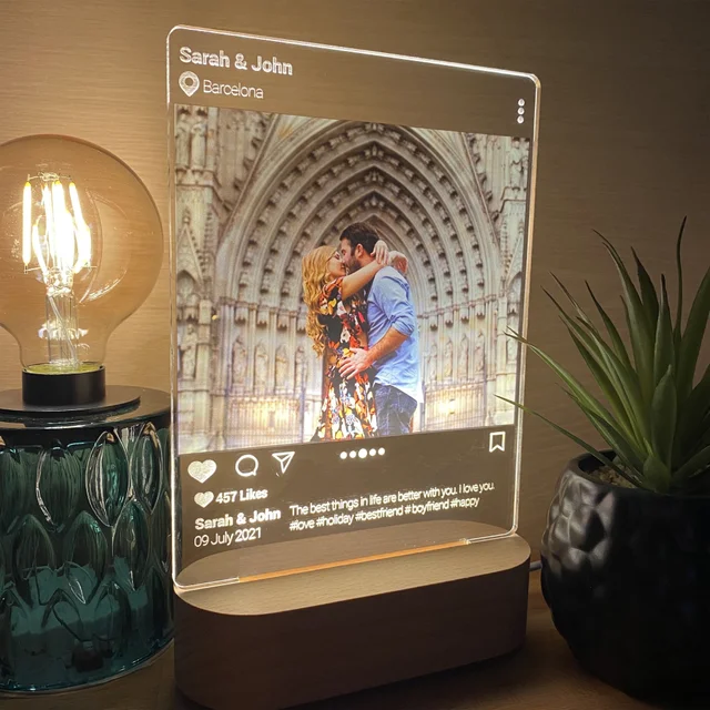 Lámpara de escritorio con Base de madera, luz nocturna 3D personalizada con  texto y foto, regalo personalizado con alimentación USB - AliExpress