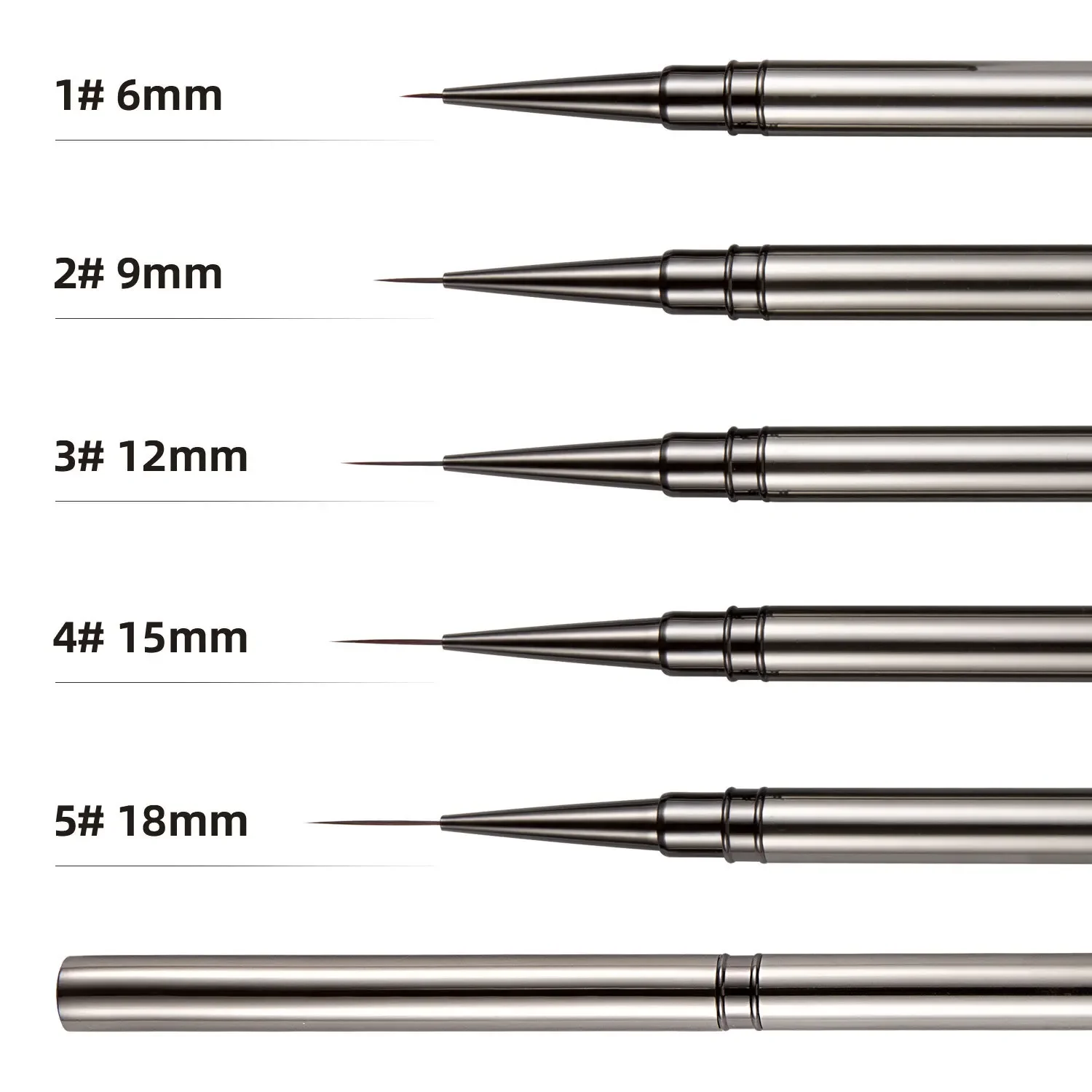 5PCS/set 6/9/12/15/18mm Nail Liner Brush Set Drawing Lines Stripe Painting Flower Pen Nail Art Manicure Metal Handle Brush Set 6