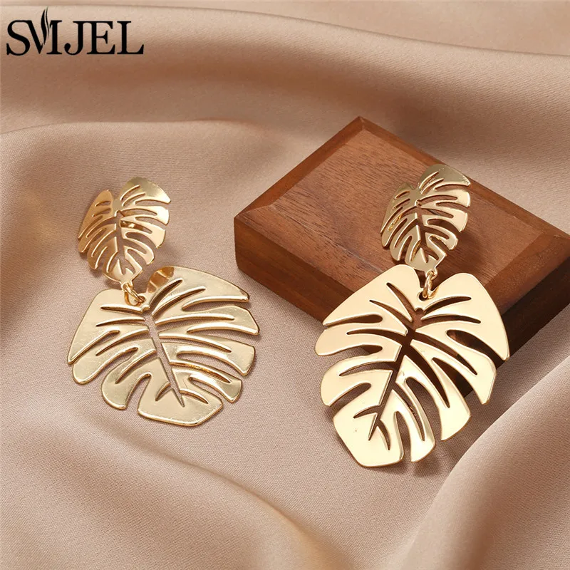 Dangle Earrings Vintage Metal Big Leaf Earrings For Women