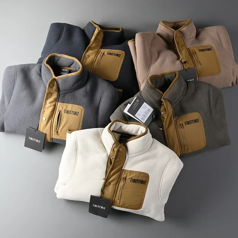 Men's Fleece Jacket Men's Spring and Autumn Wear Plus Velvet Thickening Sports Fleece Top Jacket