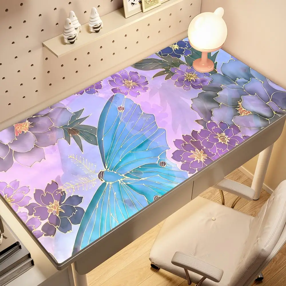 Large floral butterfly gaming desk mat close up