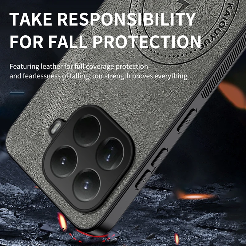 Magnetic Shockproof Soft Matte Leather Phone Case with All-round Camera Protector