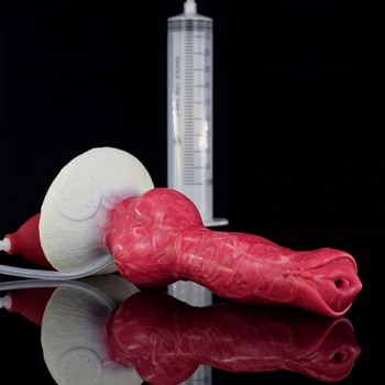 FAAK Large Dog Knot Ejacultion Dildo With Sucker Spray Liquid Function Red Silicone Squirting Penis Sex Toys For Women Men 3
