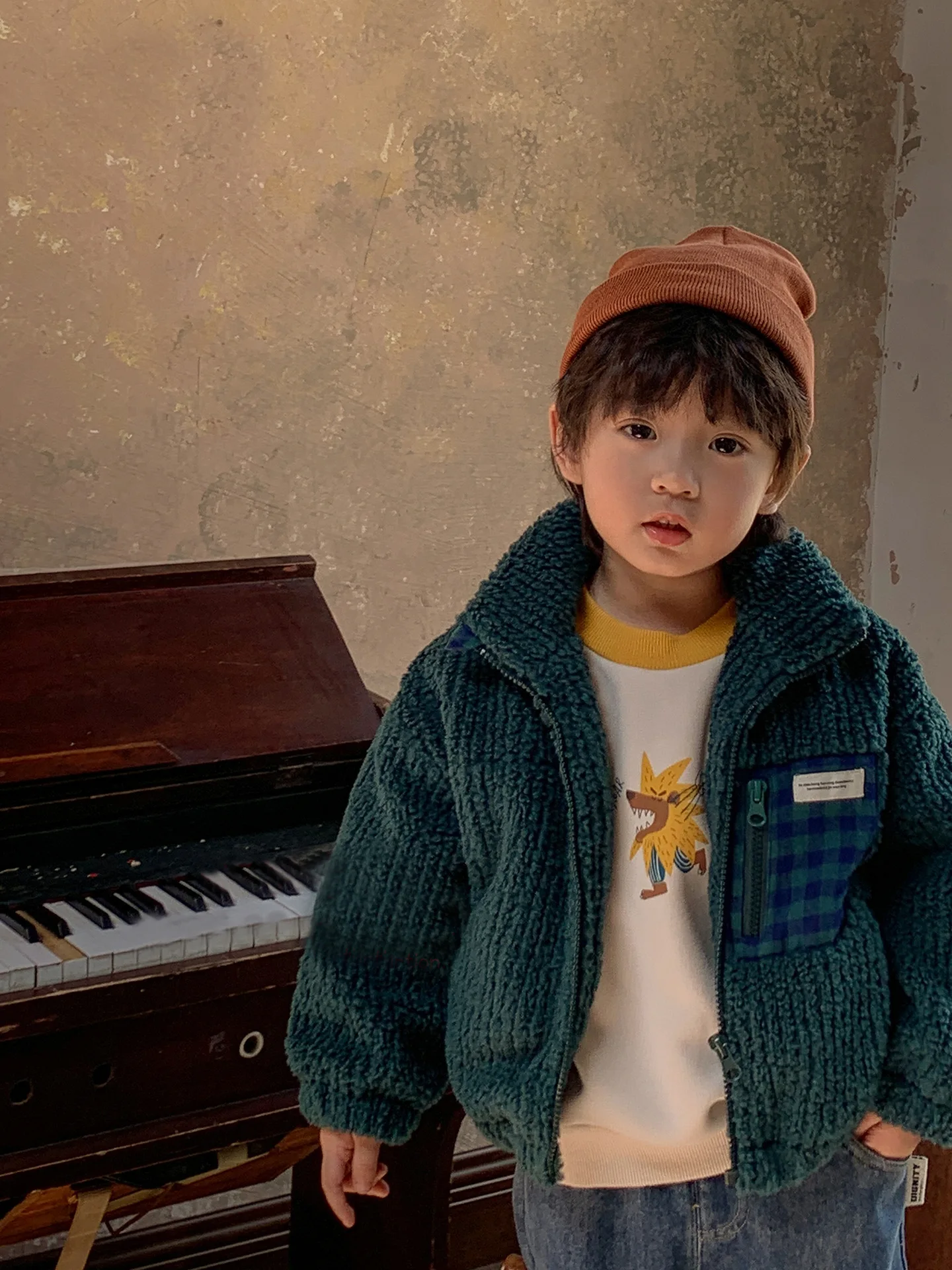 

Winter Korean Version Children'S Jacket With Foreign Style Lamb Plush Thick Boys' Wool Sweater With Plush Insulation Cardigan