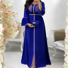 

Kaftan Spring Floral Long Dress Embroidery Women Fashion Ladies Muslim Clothing Dubai Flare Sleeve Formal Banquet Party Dresses