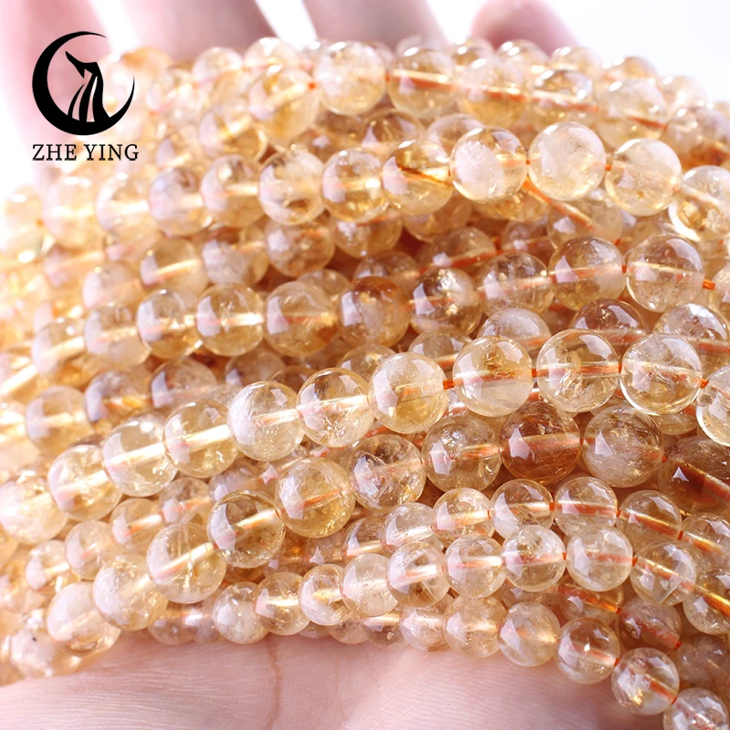 Zhe Ying 100% 잠비아 황수정 천연 돌 비즈 보석 만들기 라운드 보석 Diy 비즈 팔찌 목걸이 15''
