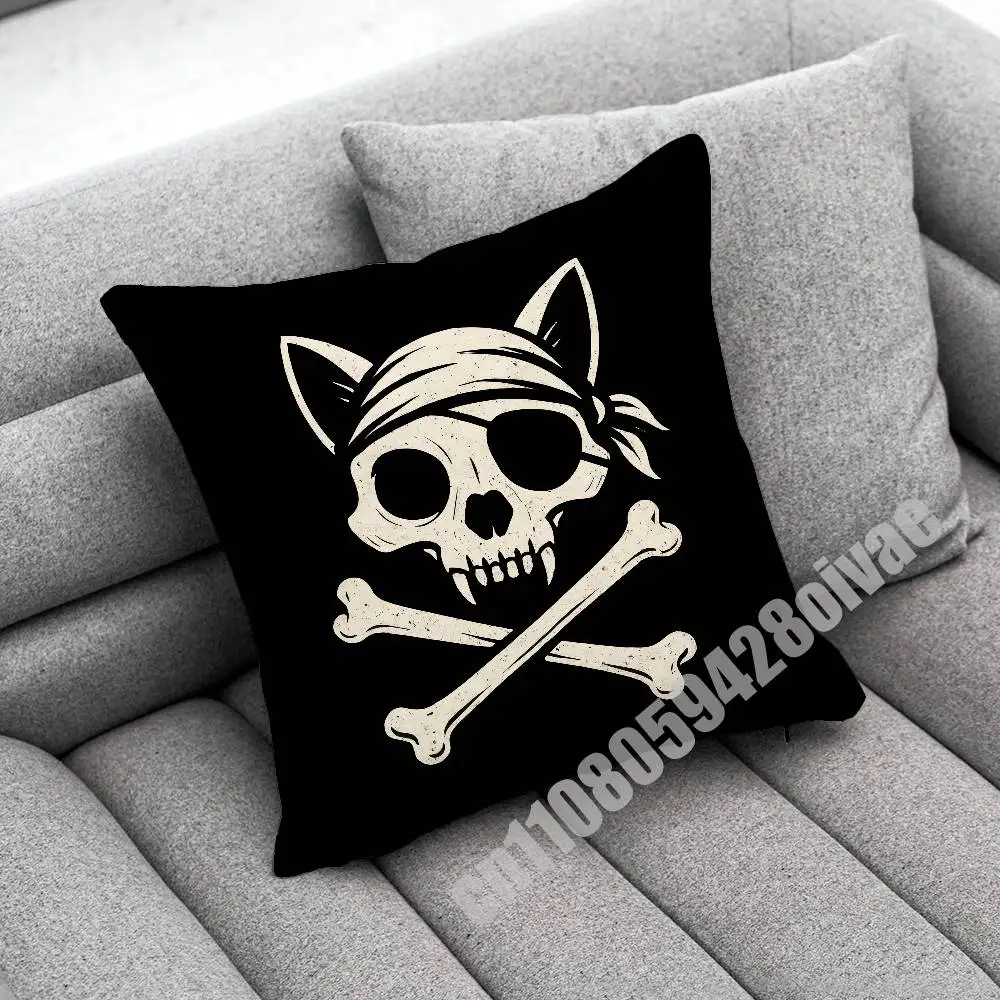 Fish Cat Skull Pirate Jack Rackham Jolly Roger Dekokissenbezug zur Dekoration, 40 cm, 45 x 45 cm, quadratischer Kissenbezug für Schlafzimmer – Detail 6