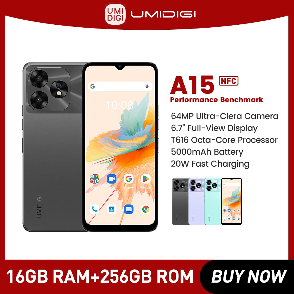 

UMIDIGI A15 смартфон, Android 13, экран 6,7 дюйма FHD +, 8 Гб 256 ГБ 128 ГБ, камера 64 мп, 5000 мАч