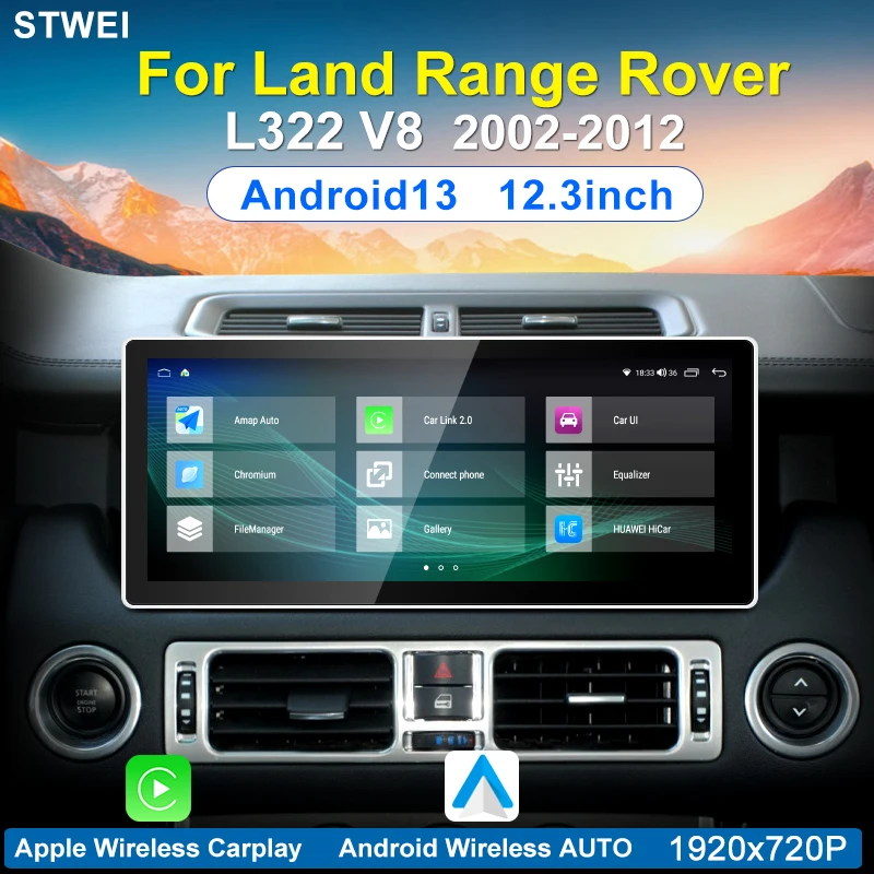 Автомобильный мультимедийный радиоприемник Android 13 для Land Range Rover V8 L322 2002-2012, 12,3 дюйма, искусственная стереосистема, GPS-навигация