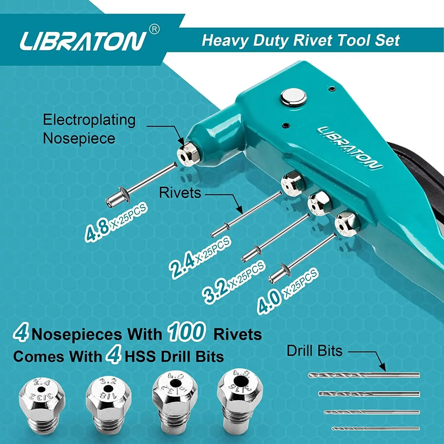 Rivet Gun Rivet Gun Set Heavy Duty Professional Hand Riveter Manual Riveting Tool for Metal Wood and Plastic
