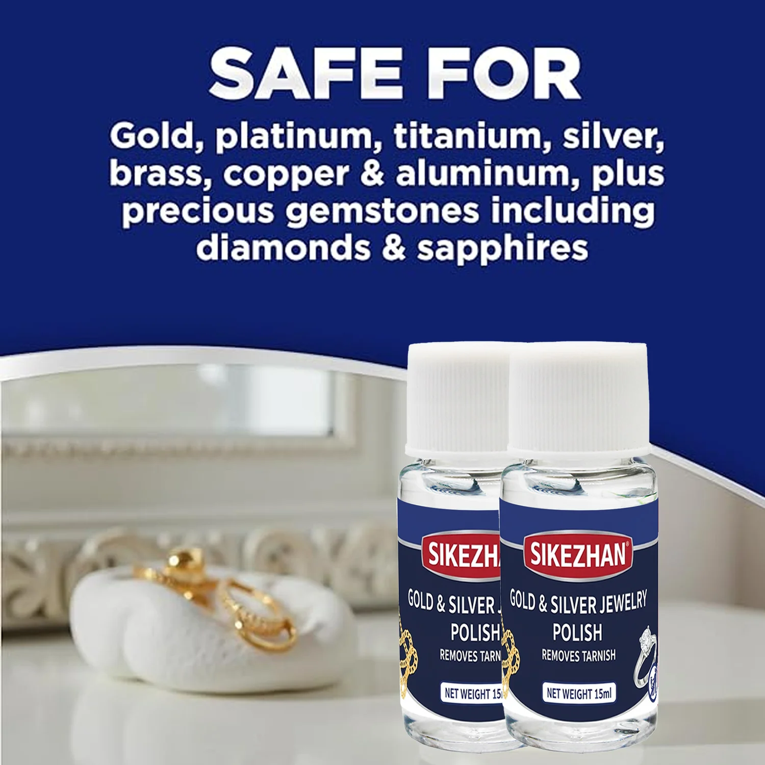 금, 은, 다이아몬드 반지, 목걸이용 보석 세척액 및 초음파 세척기. 안전하고 무독성이며 변색 방지 액체 세척제