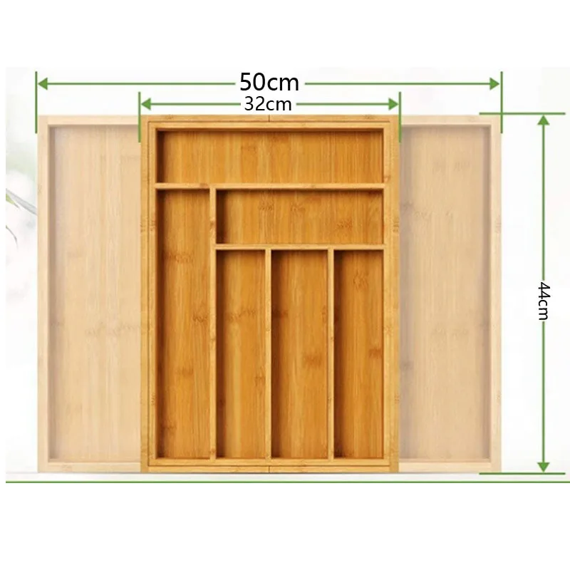 Organizer Per Cassetti In Bambù – Set Da 2 – 38x15x5 Cm – Vassoio Portaposate Impilabile