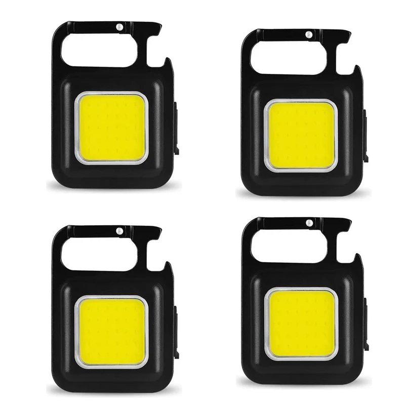

4 Pcs Mini Portable Pocket USB Rechargeable Flashlight COB Work Light LED Keychains Outdoor Emergency Camping Corkscrew Fishing
