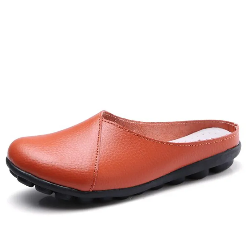 

Cow Muscle Ballet Summer Women Genuine Leather Shoes Woman Flat Flexible Nurse soft Peas Loafer Flats flip flops women