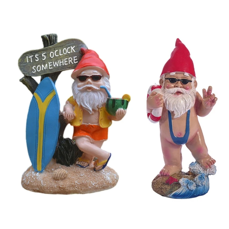 

Garden Sculpture Gnome Surfer with Mankini and for Outdoor Ornament Resin Figure