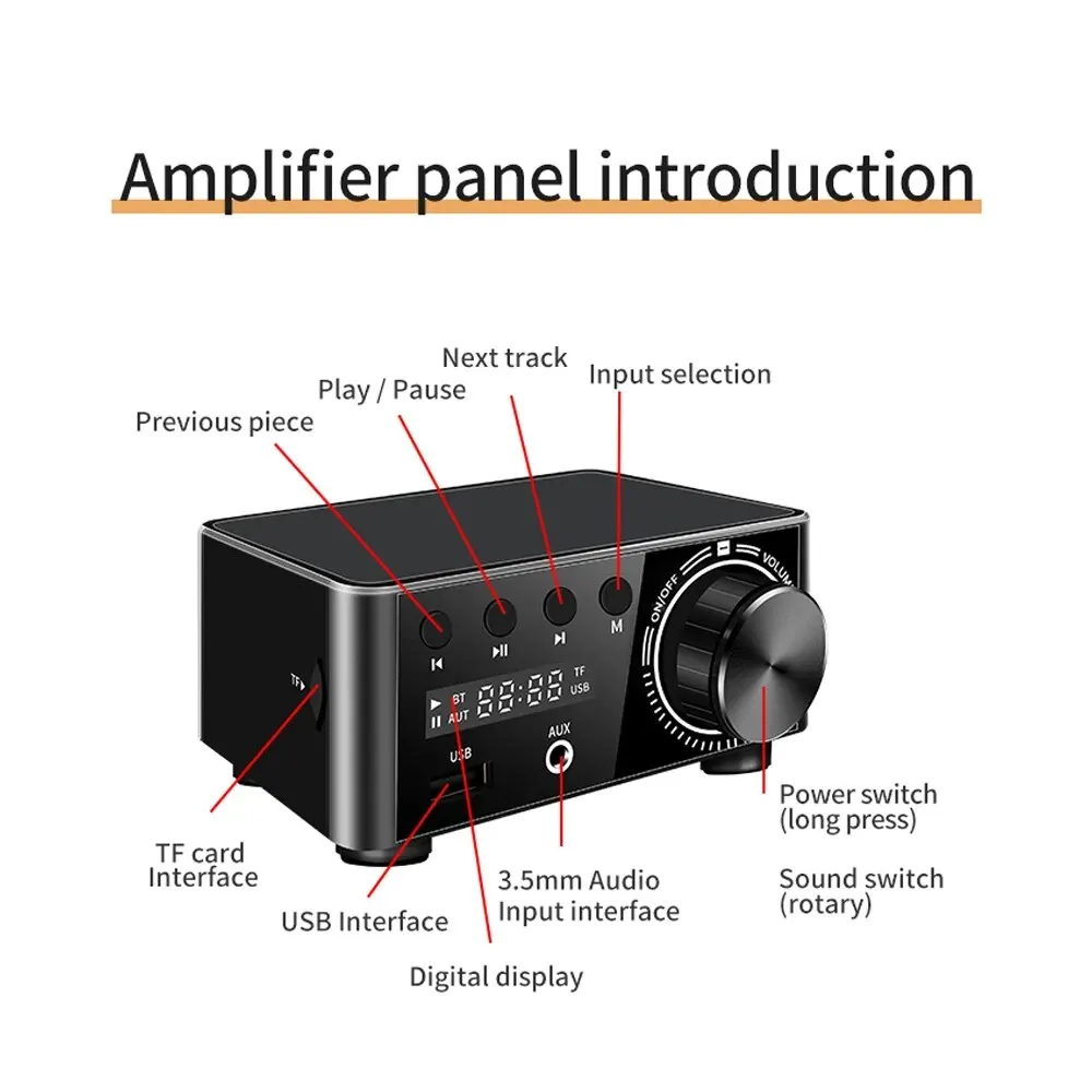 HiFi Bluetooth 5.0 Power Class D Amplifier Mini Stereo TPA3116 Digital Amplifier 50W + 50W Home Stereo Car Marine USB/AUX TF Card audio amplifier board sound amplifier