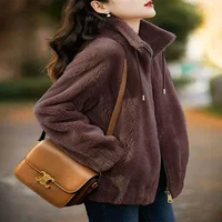 Women's Double-Sided Fleece Jacket Coral Fleece Warm Top Zipper Autumn Winter Style Polyester Fiber Stand Collar Full Sleeve Loo