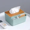 1pc Desktop Tissue Box with Wooden Cover Handkerchief Case Paper Storage Boxes Multifunction Household Kitchen Desktop Organizer 3