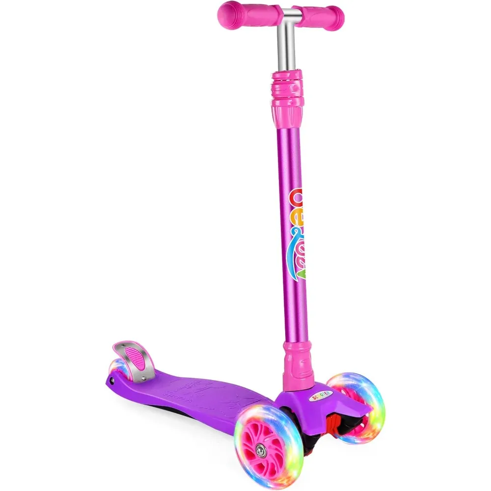 

A2 Scooters for Kids 3 Wheel Kick Scooter for Toddlers Girls Boys, 4 Adjustable Height, Lean to Steer, Light up Wheels