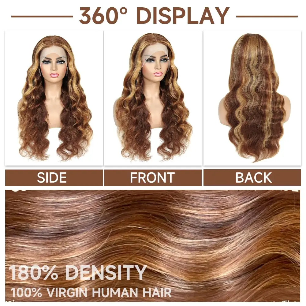 Highlight Ombre 13&times;6 HD Lace Front Wigs Body Wave Preplucke Colored Brazilian Wig 13&times;4 Transparent Lace Frontal Wigs For Women lace front wig front lace wig