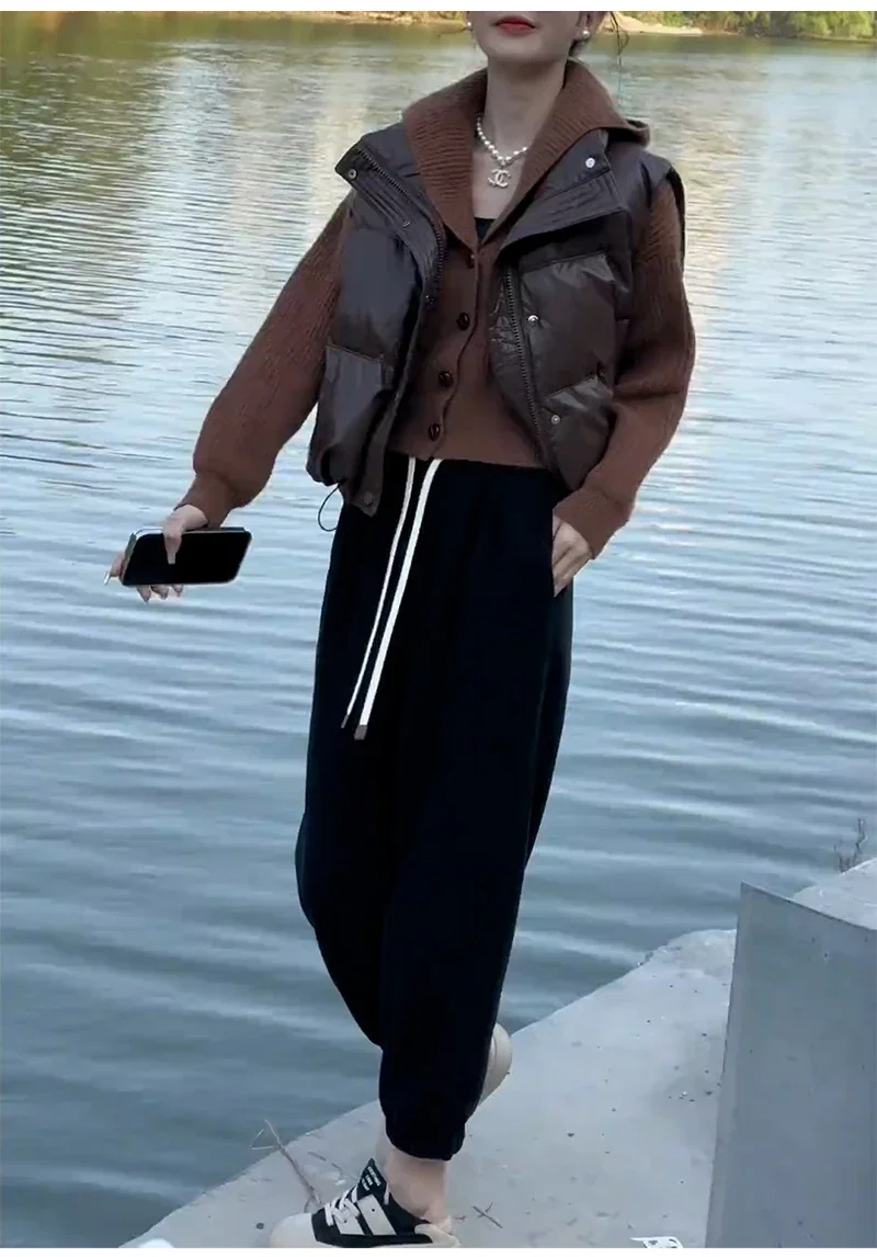 Korean Style Winter Female Vest Coats Sleeveless Stand Collar Zipper Button Fly Women's Cotton Jackets Solid Color Ladies Vests