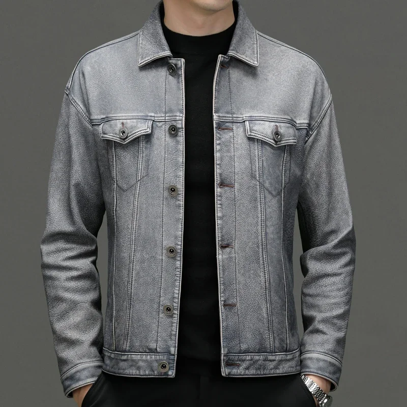 

Autumn and Winter2024 New High-end Fashion with Men Leisure Haining Leather Jacket Fashion Business Cowhide Coat Split Leather
