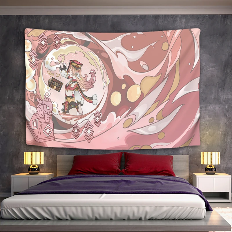 

Geshin Impact Tapestry on the Wall Decor Home Decoration Accessories Headboards Tapestries Anime Room Kawaii Aesthetic Bedroom