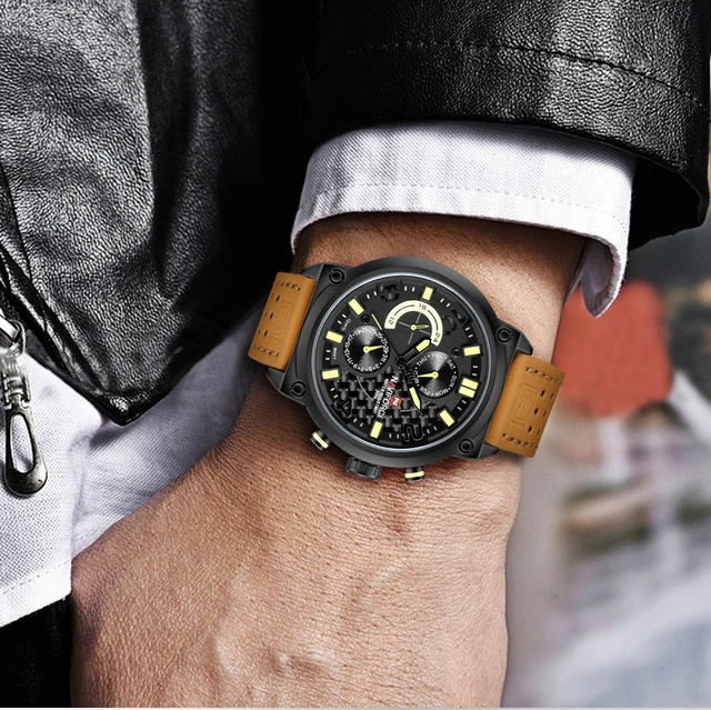 ساعة يد رجالية أصلية من العلامة التجارية NAVIFORCE ،كوارتز كرونوغراف، بحزام من الجلد، مقاومة للماء، نموذج 9068 6