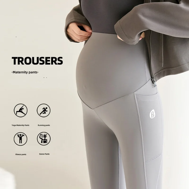 Maternity Leggings Over The Belly-Women High Waisted Pregancy Yoga Pants Workout Active with Pockets