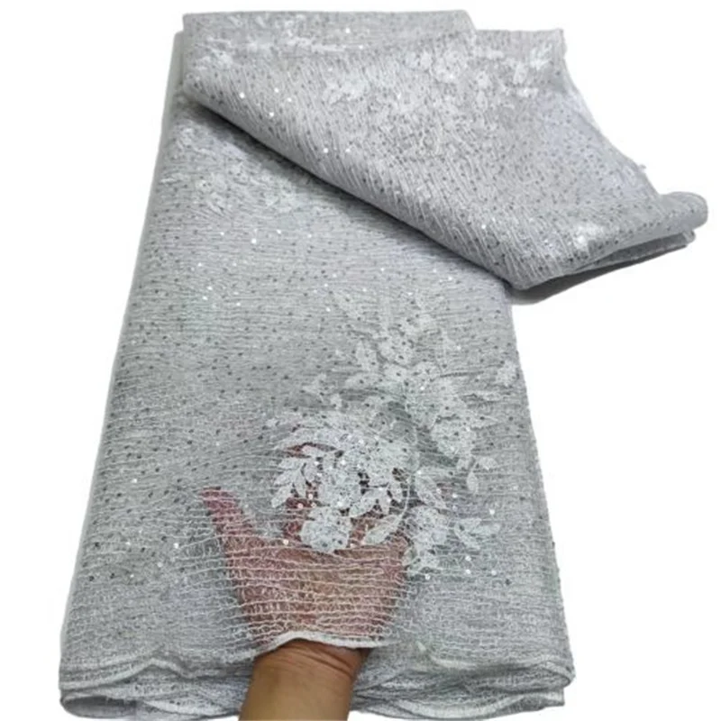 

Gold Elegant Sequence African Lace Fabric 5 Yards High Quality Sequin French Tulle Lace Nigerian Wedding Asoebi Lace Material