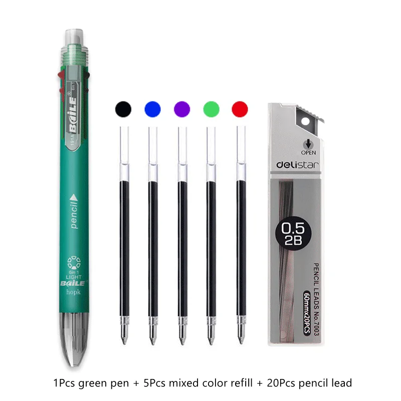 6-in-1-Multifunktionsstift, 0,7 mm Kugelschreiber, 5 Farben und 0,5 mm Druckbleistift in einem Stift für Schulbürobedarf – Detail 18