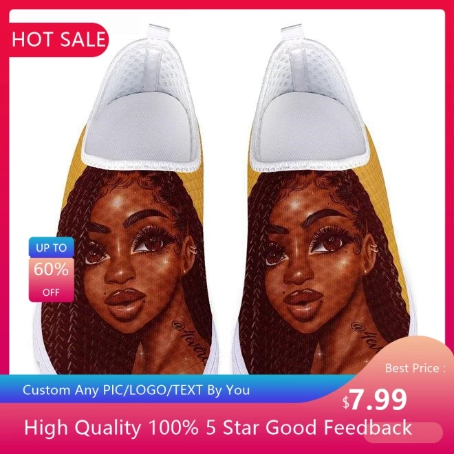 

Черные женские летние туфли на плоской подошве с принтом африканских Королев, Женская сетчатая обувь с рисунком, женские пляжные лоферы