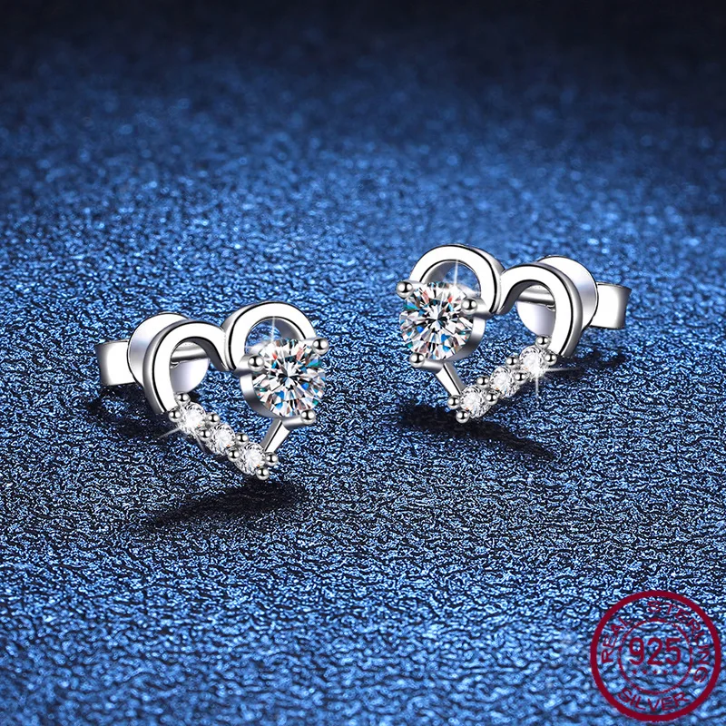 European and American S925 Silver Ear Studs Women's Mosang Diamond Ear Studs Simple Couple Engagement Jewelry Wholesale