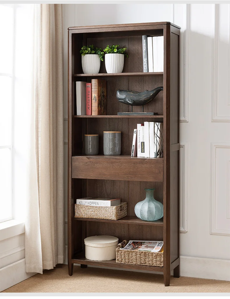

Pure solid wood bookshelf Nordic minimalist and environmentally friendly oak bookshelf Japanese style study shelf combination