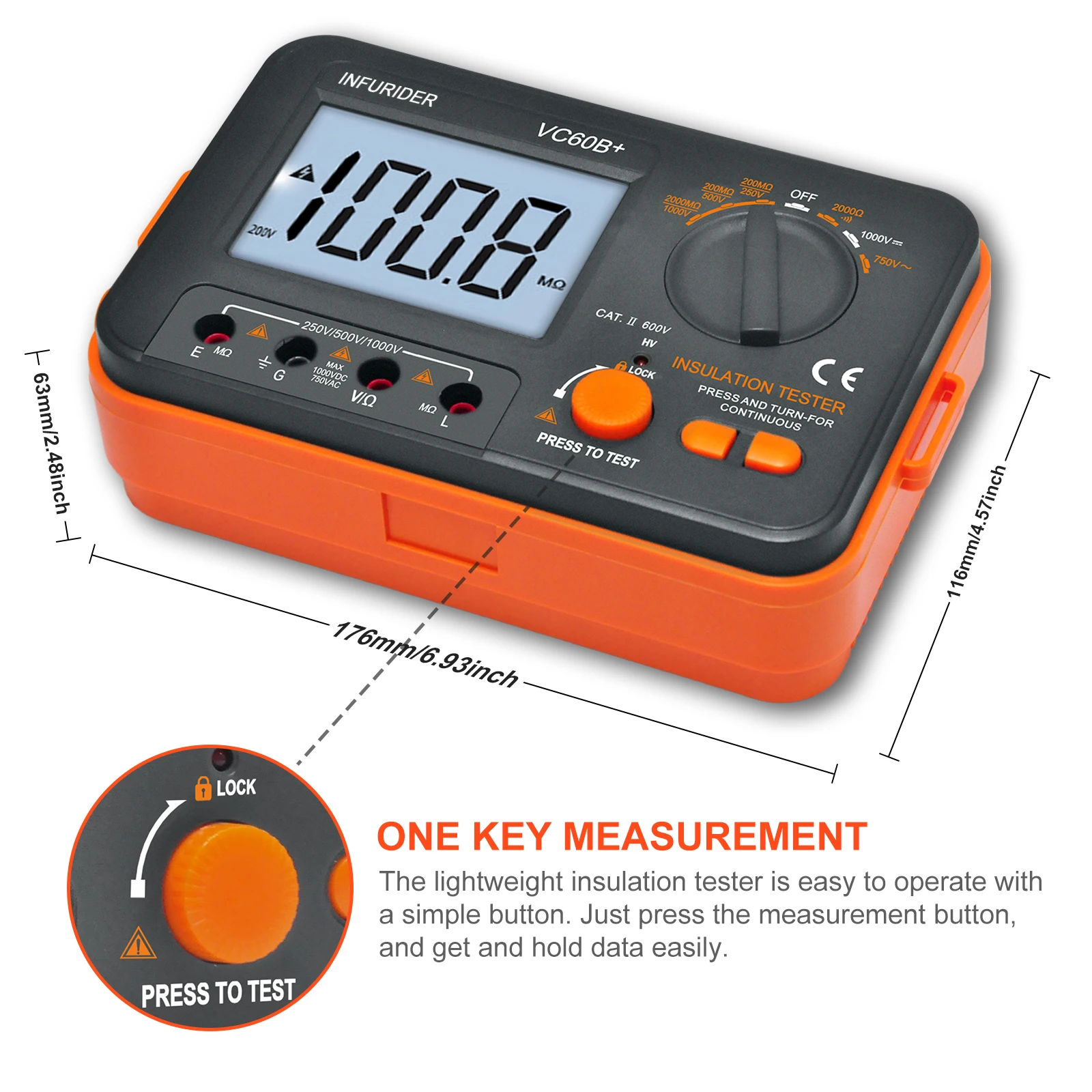 Ohm High Voltage Portable Multimeter DCV ACV Resistance 0-2000M Digital MegOhm Meter Insulation Tester DC 250/500/1000V AC750V