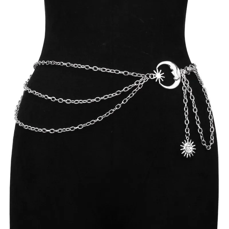Fashion Sun Moon Layered Waist Chain – Punk-Stil, verstellbarer Bauchgürtel für Damen, Gothic-Hüftgeschirr, Hose, dekoratives Accessoire