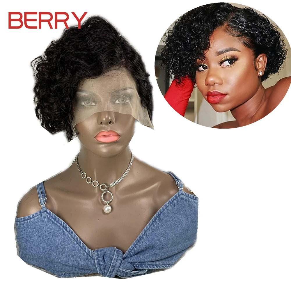 

8 Inche Human Hair Wig Curly Wave Side Part Wig Brazilian Remy Deep Curly Human Hair Lace Front Wigs for Women Short Bob Wig
