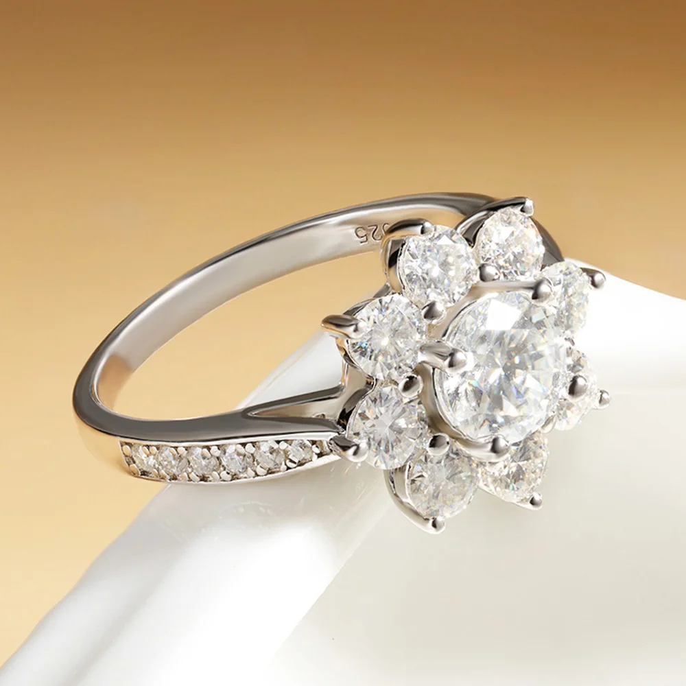 GRA Certificate All Moissanite Ring For Women Sunflower Brilliant Diamond S925 Silver 18K Plated Wedding Band Fine Jewelry Gifts 3