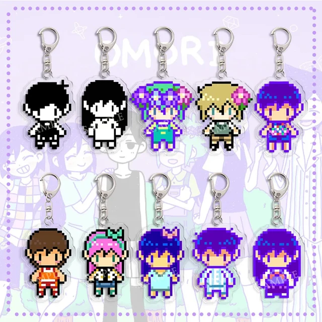 Anime Omori Pixel Keychain Figures Basil Kel Sunny Pendant
