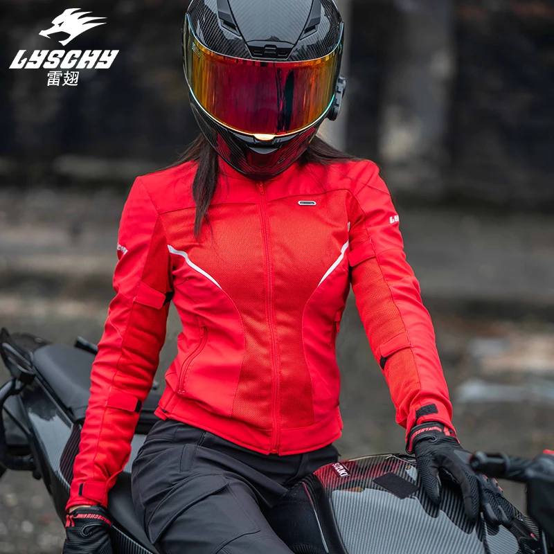 LYSCHY Red Bright Color Conspicuous Safety Riding Motorcycle Jacket Built-in CE Guard Professional Protection Motorcycle Jacket