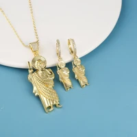 Ensemble de bijoux religieux San Judas pour femme, collier et boucles d'oreilles simples pour fille, fête de mariage, cadeau de bijoux en cone contre-indiqué, 3 pièces 1
