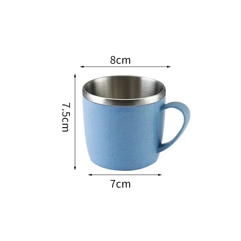 Hot Stainless Steel Cups With Handle, Double Layer Anti-scalding Wheat Straw Small Water Cup, Office Coffee Milk Tea Drink Mugs