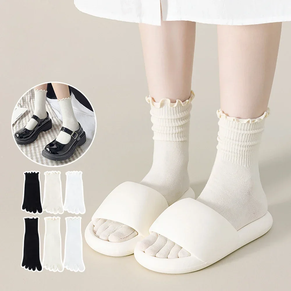 Stringy Selvedge Toe Socks Women Five Finger Sock Fashion Cotton Stockings Sports Running Solid Black White Grey Sox lace socks